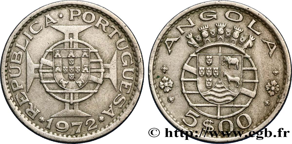 ANGOLA 5 Escudos monnayage colonial Portugais 1972  AU 