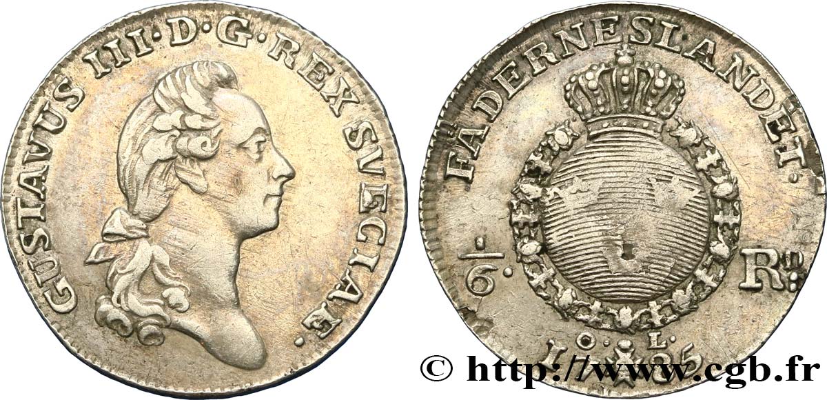 SUÈDE 1/6 Riksdaler Gustave III 1785 Stockholm TTB 