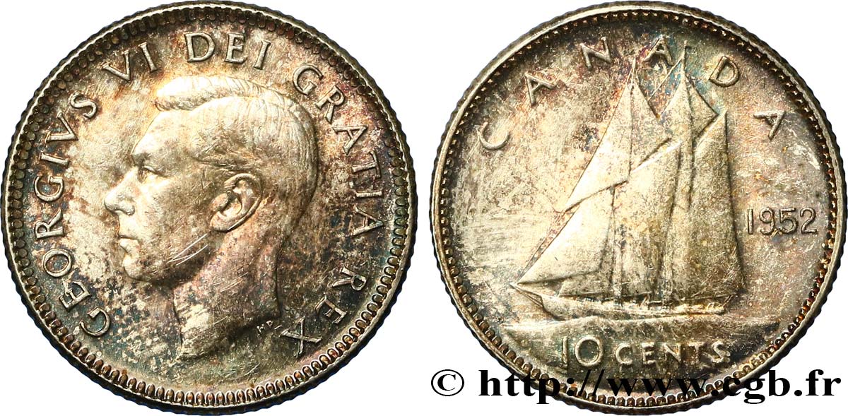 CANADA 10 cents Georges VI 1952  SPL 