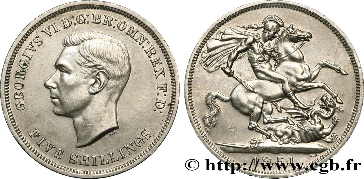 UNITED KINGDOM 1 Crown (5 Shillings) Georges VI / St Georges terrassant le dragon 1951  AU 