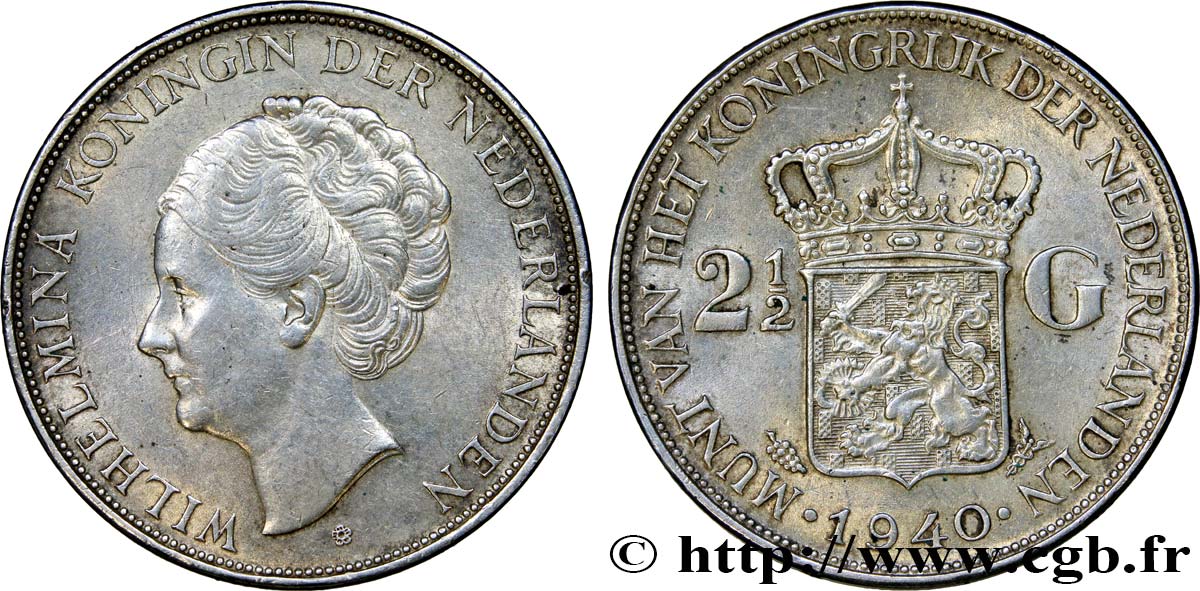 NETHERLANDS ANTILLES 2 1/2 Gulden Wilhelmina 1940 Utrecht AU 