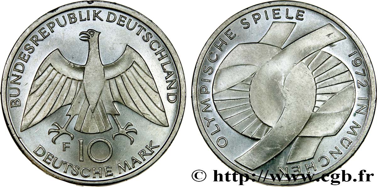 GERMANIA 10 Mark / XXe J.O. Munich - L’idéal olympique 1972 Stuttgart SPL 