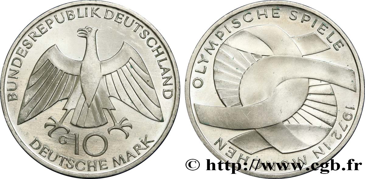 DEUTSCHLAND 10 Mark Proof XXe J.O. Munich : l’idéal olympique 1972 Karlsruhe fST 