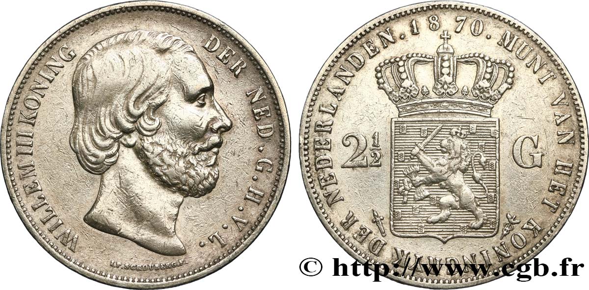 PAYS-BAS 2 1/2 Gulden Guillaume III 1870 Utrecht TTB 