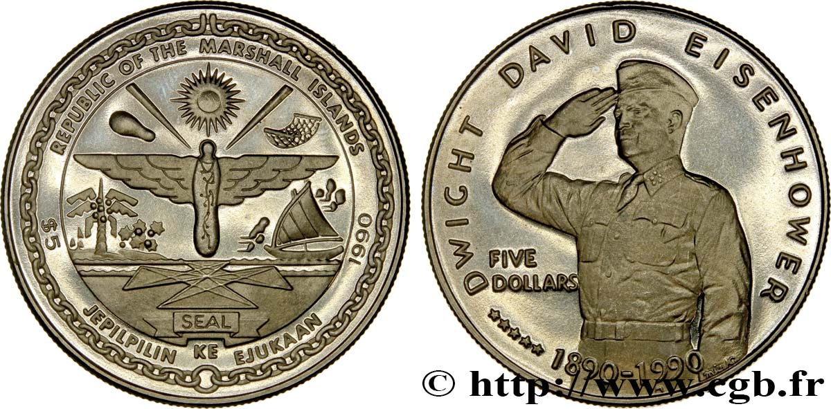 ÎLES MARSHALL 5 Dollars Dwight David Eisenhower 1990  SPL 