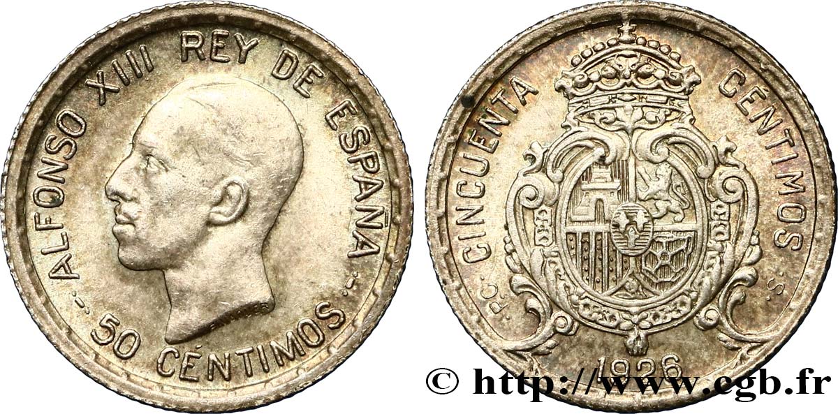SPAIN 50 Centimos Alphonse XIII  1926 Madrid MS 