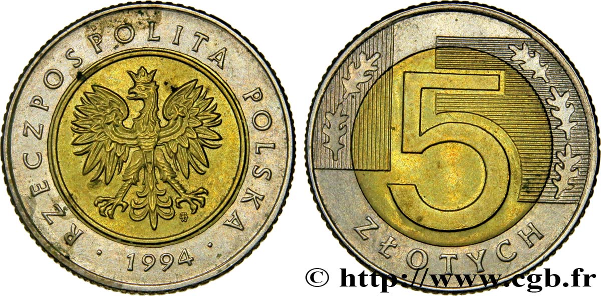 POLONIA 5 Zlote aigle 1994  EBC 