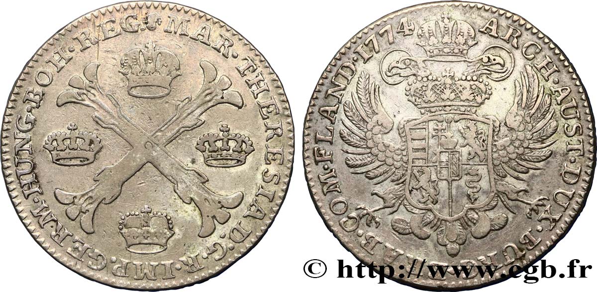 AUSTRIAN LOW COUNTRIES - DUCHY OF BRABANT - MARIE-THERESE Kronenthaler 1774 Bruxelles BC+/MBC 
