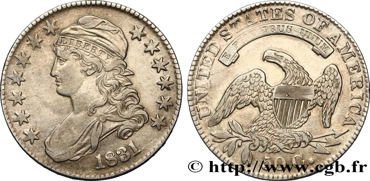 ÉTATS-UNIS D AMÉRIQUE 50 Cents (1/2 Dollar) type “Capped Bust” 1831 Philadelphie fVZ 