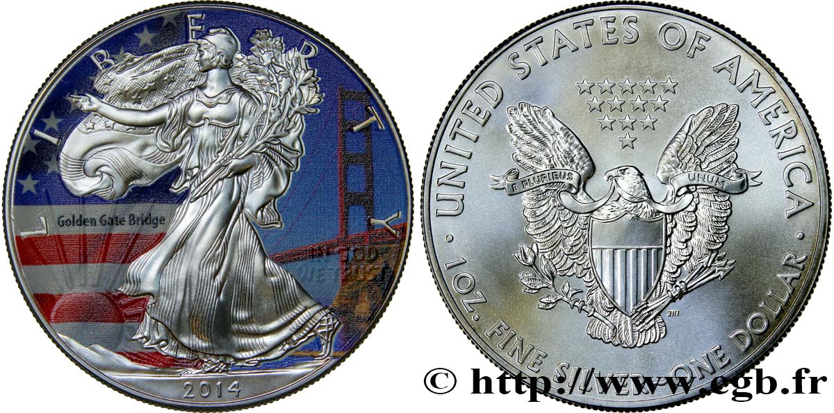 STATI UNITI D AMERICA 1 Dollar type Liberty Silver Eagle colorisée 2014  FDC 
