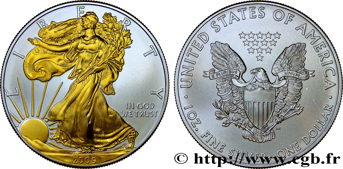 ÉTATS-UNIS D AMÉRIQUE 1 Dollar type Liberty Silver Eagle dorée 2009  FDC 