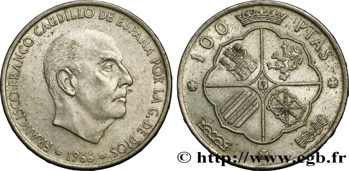 ESPAGNE 100 Pesetas Francisco Franco (1968 dans les étoiles) 1966 SUP