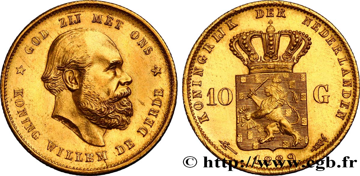 NETHERLANDS 10 Gulden Guillaume III 1889 Utrecht AU 