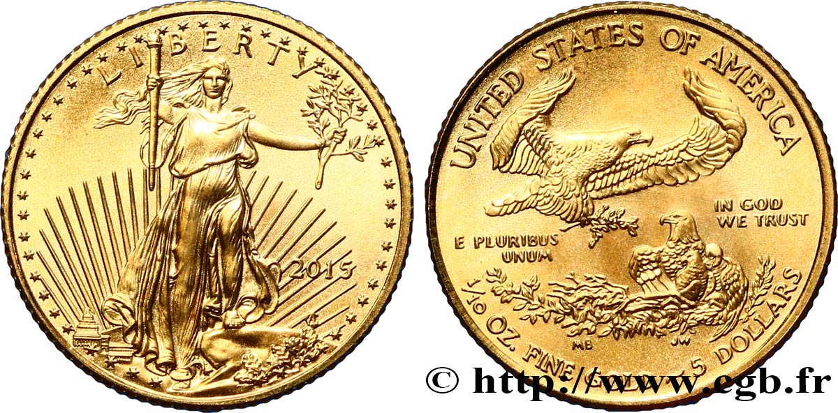 UNITED STATES OF AMERICA 5 Dollars (1/10 once) 2015 Philadelphie MS 