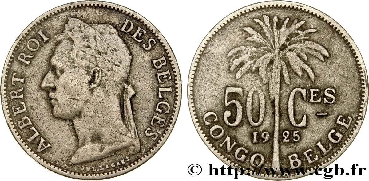 BELGIAN CONGO 50 Centimes Albert  légende française 1925  VF 