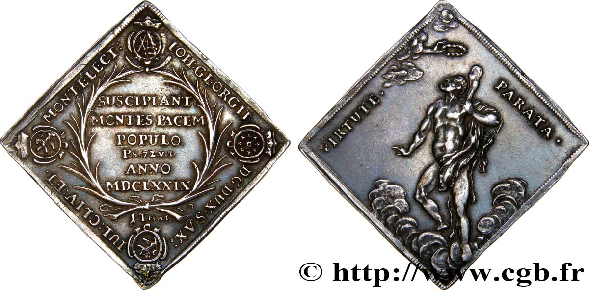 GERMANY - SAXONY - DUCHY OF SAXONY - JOHN-GEORGE II Talerklippe ou Thaler de flan carré 1679 Dresde AU 