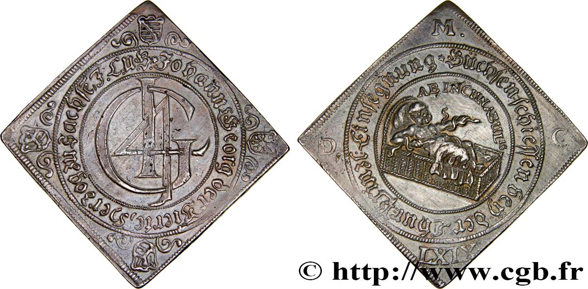 GERMANY - SAXONY - DUCHY OF SAXONY - JOHN-GEORGE II Talerklippe ou Thaler de flan carré 1669 Dresde AU 