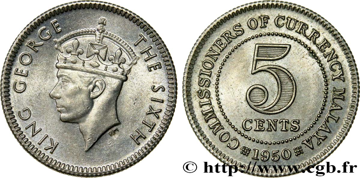 MALAYSIA 5 Cents Georges VI 1950  MS 