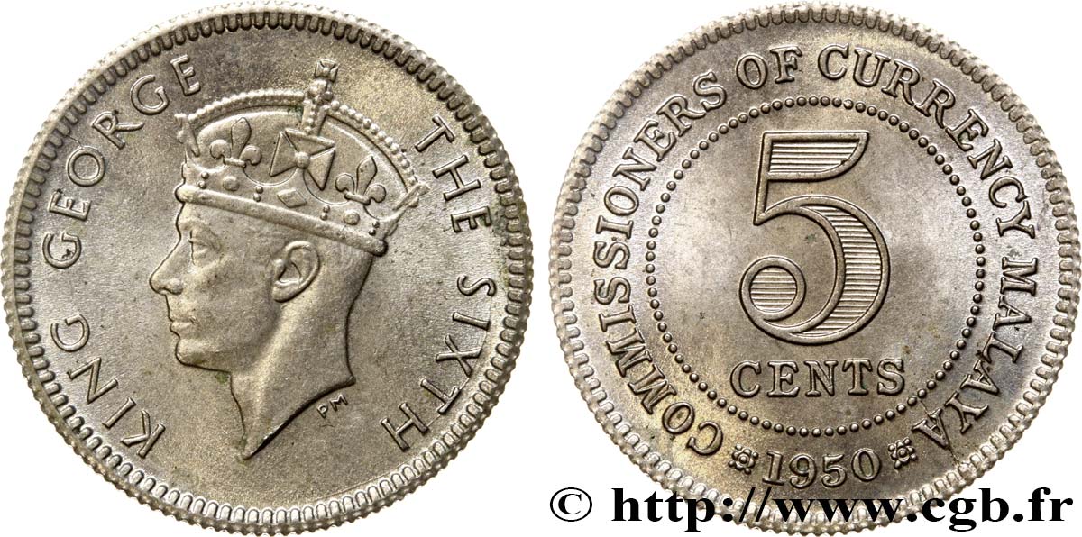 MALAISIE 5 Cents Georges VI 1950  SPL 