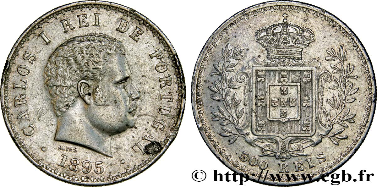 PORTUGAL - KINGDOM OF PORTUGAL - CARLOS I 500 Reis  1895  XF/AU 