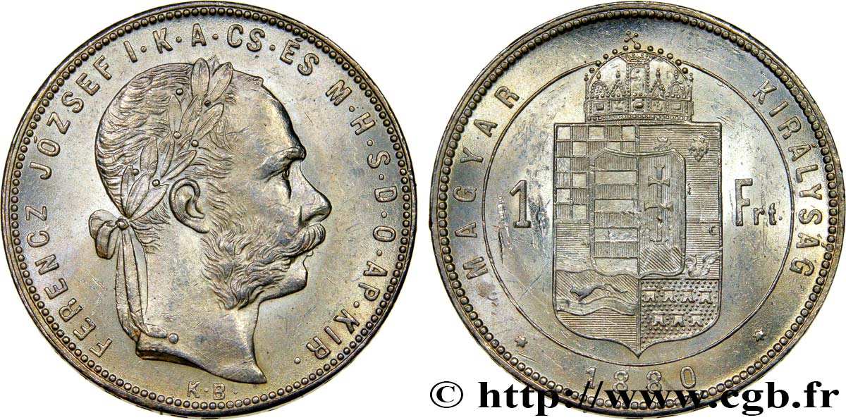 HUNGARY 1 Forint François-Joseph tête laurée 1880 Kremnitz MS 