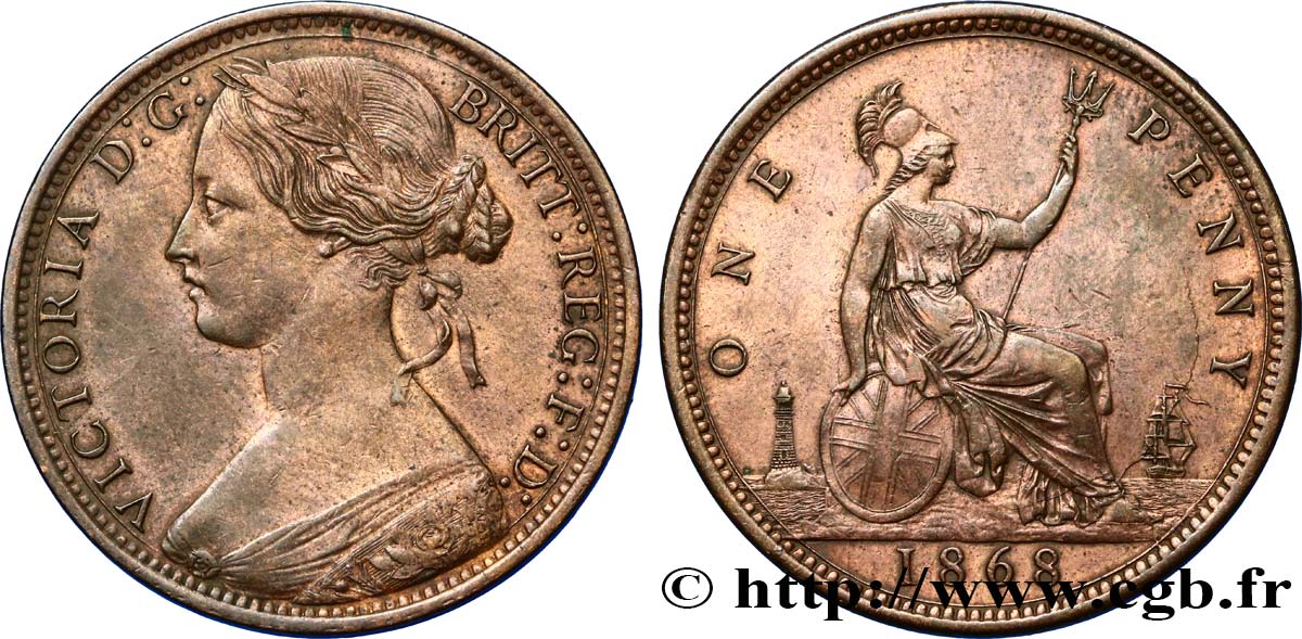 ROYAUME-UNI 1 Penny Victoria “Bun Head” 1868  TTB 