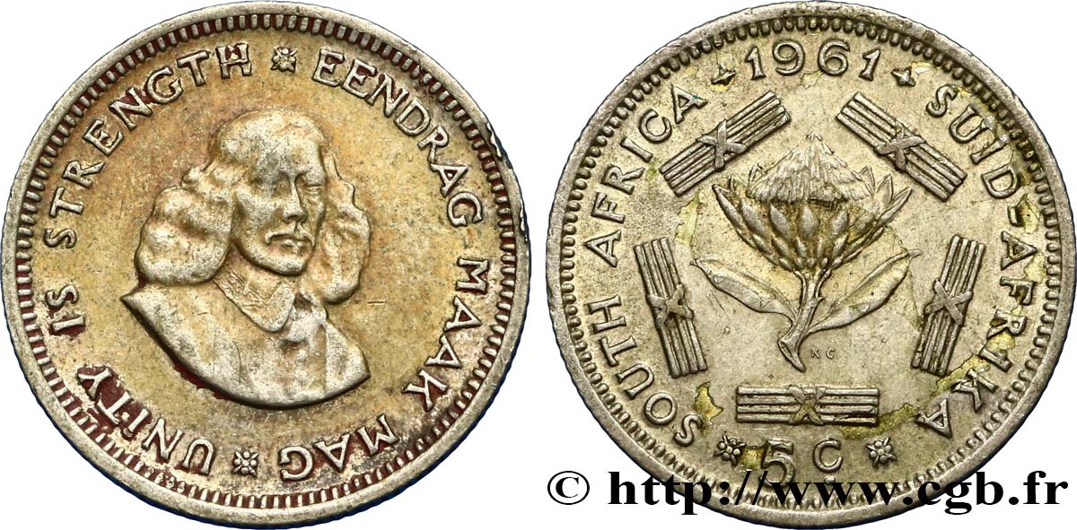 AFRIQUE DU SUD 5 Cents 1961 Pretoria TTB 
