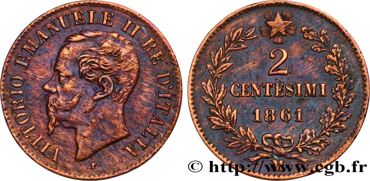 ITALIE 2 Centesimi Victor Emmanuel II 1861 Milan - M TTB+ 
