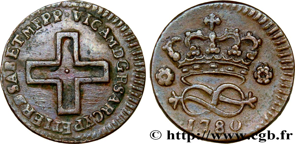 ITALY - KINGDOM OF SARDINIA 2 Denari frappe au nom de Victor Amédée III 1780 Turin XF 