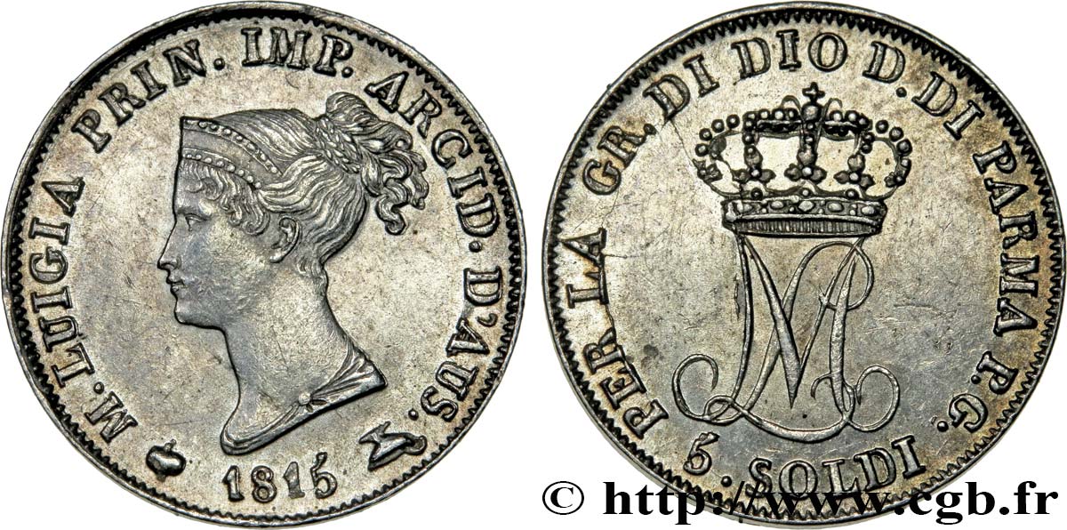 ITALIA - PARMA Y PLACENSIA 5 Soldi Marie-Louise 1815  Milan EBC+/EBC 