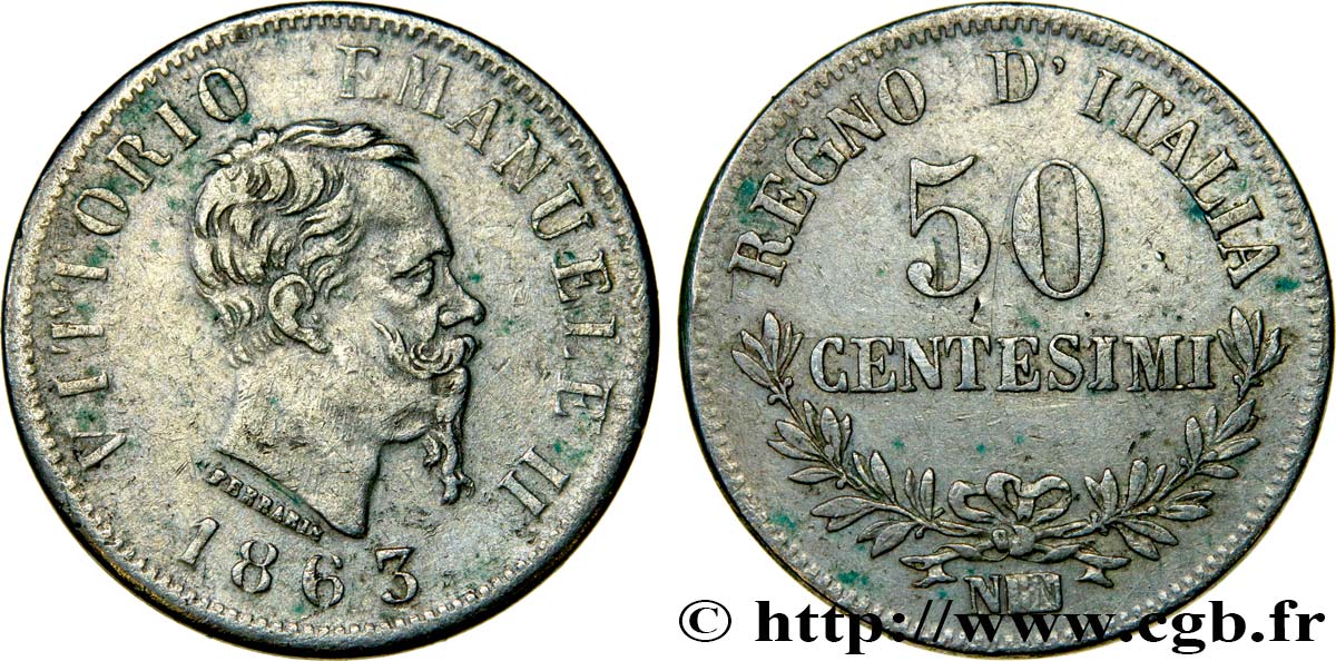 ITALY 50 Centesimi Victor Emmanuel II 1863 Naples XF 