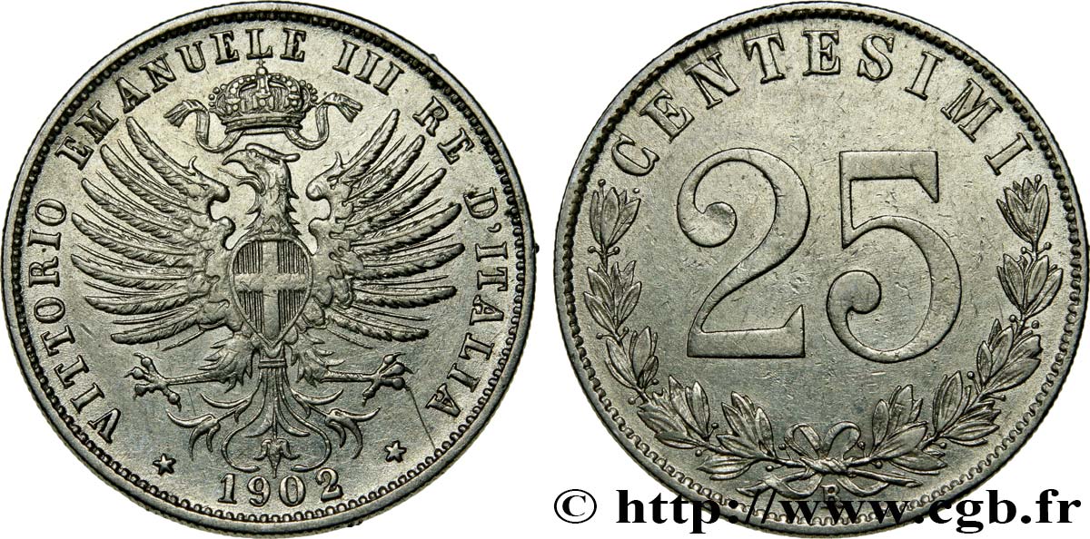 ITALIA 25 Centesimi 1902 Rome - R EBC 