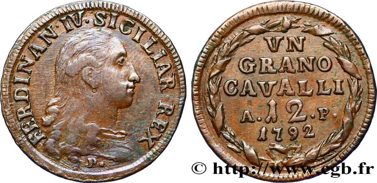 ITALIE - ROYAUME DE NAPLES 1 Grano da 12 Cavalli Royaume des Deux Siciles Ferdinand IV 1792  TB+ 