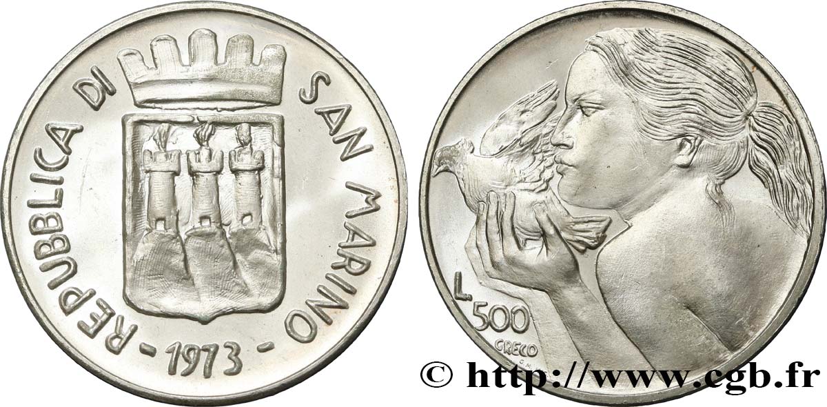 SAINT-MARIN 500 Lire 1973 Rome SPL 