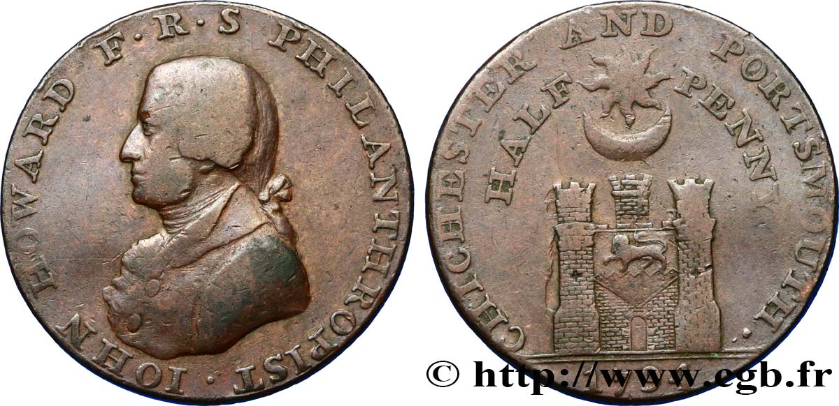 ROYAUME-UNI (TOKENS) 1/2 Penny Porthmouth (Hampshire) John Howard 1794  B+ 