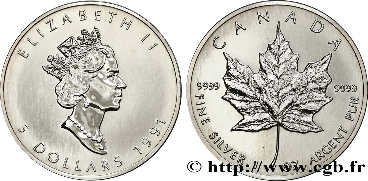 CANADA 5 Dollars (1 once) Proof feuille d’érable 1991  SPL 