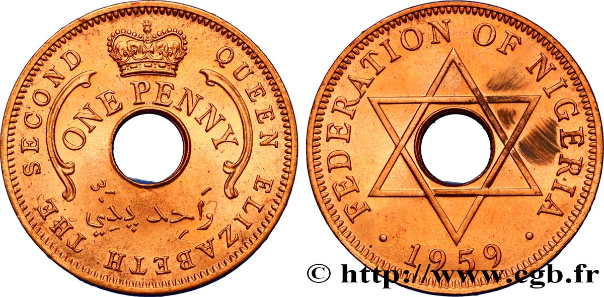 NIGERIA 1 Penny Fédération du Nigeria frappe au nom d’Elisabeth II 1959  SPL 