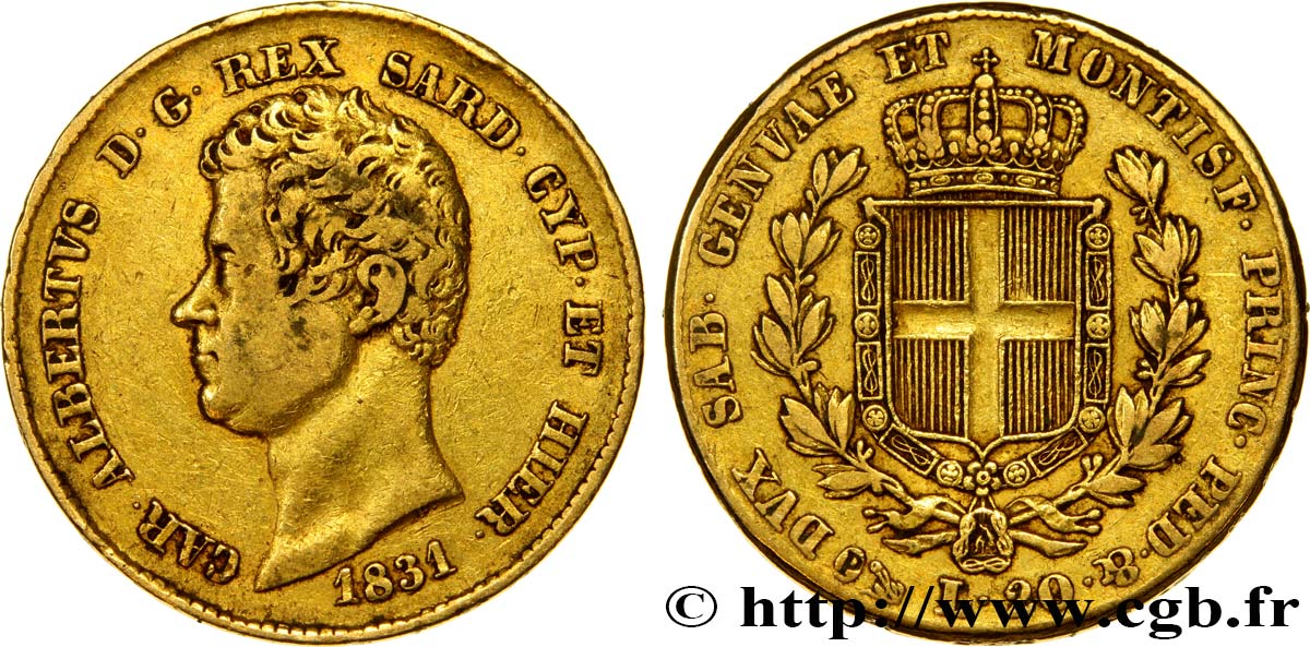 ITALY - KINGDOM OF SARDINIA 20 Lire Charles-Albert 1831 Gênes VF/VF 