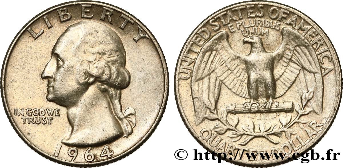 UNITED STATES OF AMERICA 1/4 Dollar Georges Washington 1964 Philadelphie XF