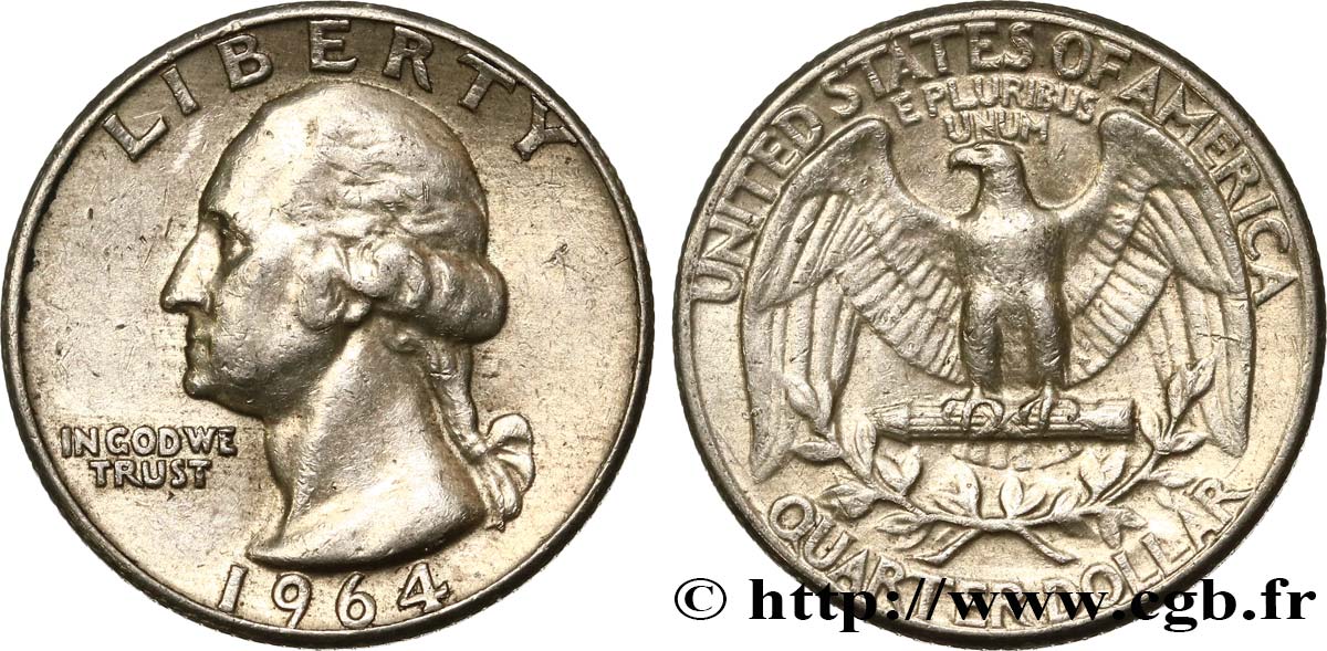 UNITED STATES OF AMERICA 1/4 Dollar Georges Washington 1964 Philadelphie XF 