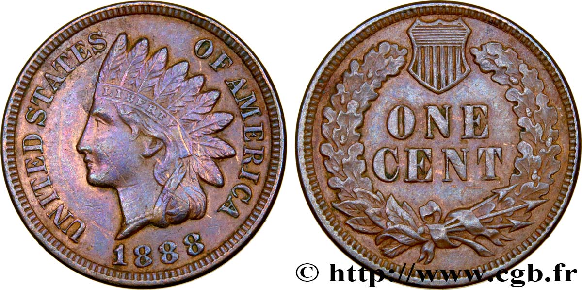 UNITED STATES OF AMERICA 1 Cent tête d’indien, 3e type 1888  XF 