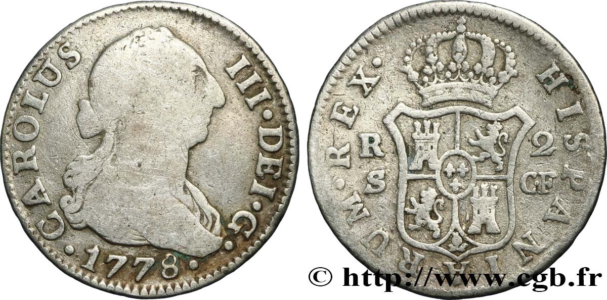 ESPAGNE 2 Reales Charles III 1778 Séville TB 