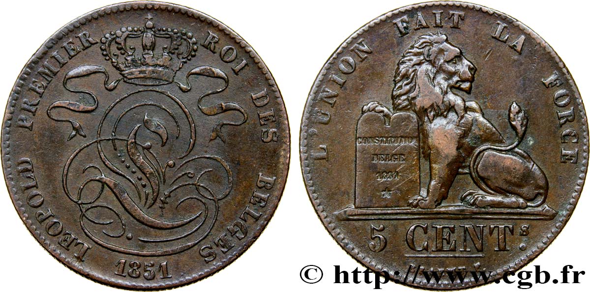 BELGIUM 5 Centimes Léopold Ier 1851  XF 