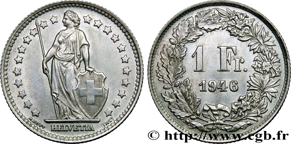 SVIZZERA  1 Franc Helvetia 1946 Berne SPL 