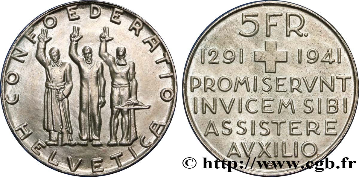 SUISSE 5 Francs 650e anniversaire de la confédération 1941 Berne - B SPL 