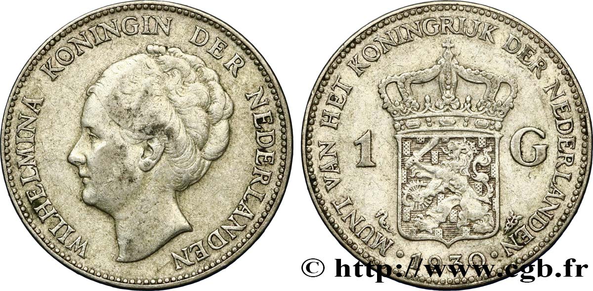 PAYS-BAS 1 Gulden Wilhelmina 1930  TTB 