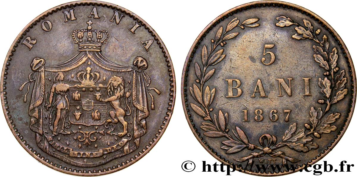 ROMANIA 5 Bani 1867 James Watt & Co XF 