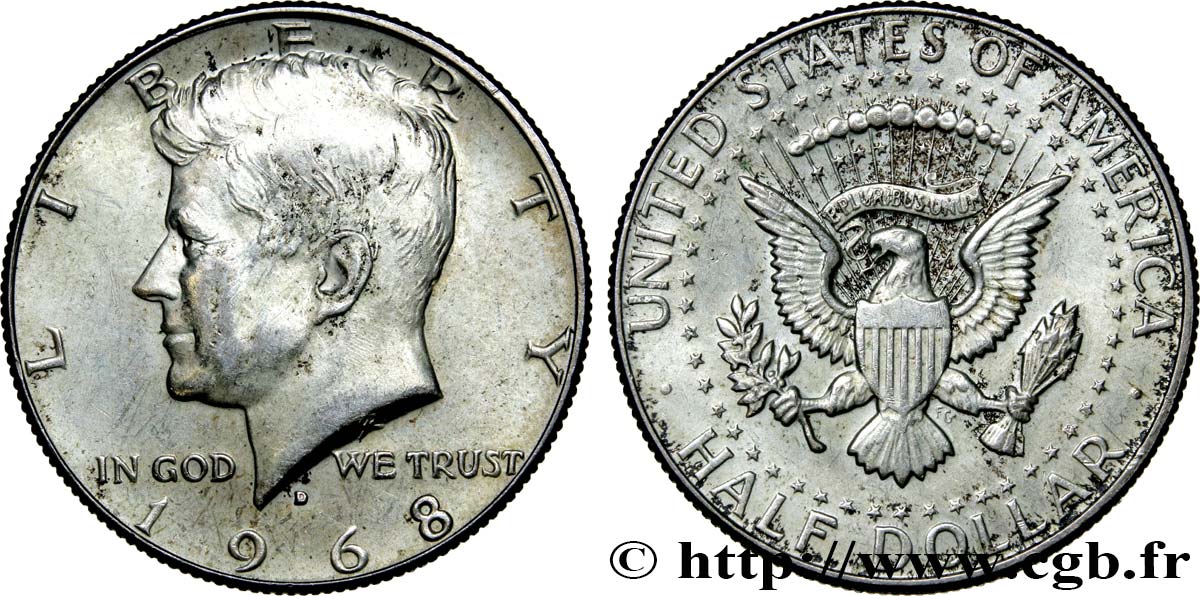 UNITED STATES OF AMERICA 1/2 Dollar Kennedy 1968 Denver AU 