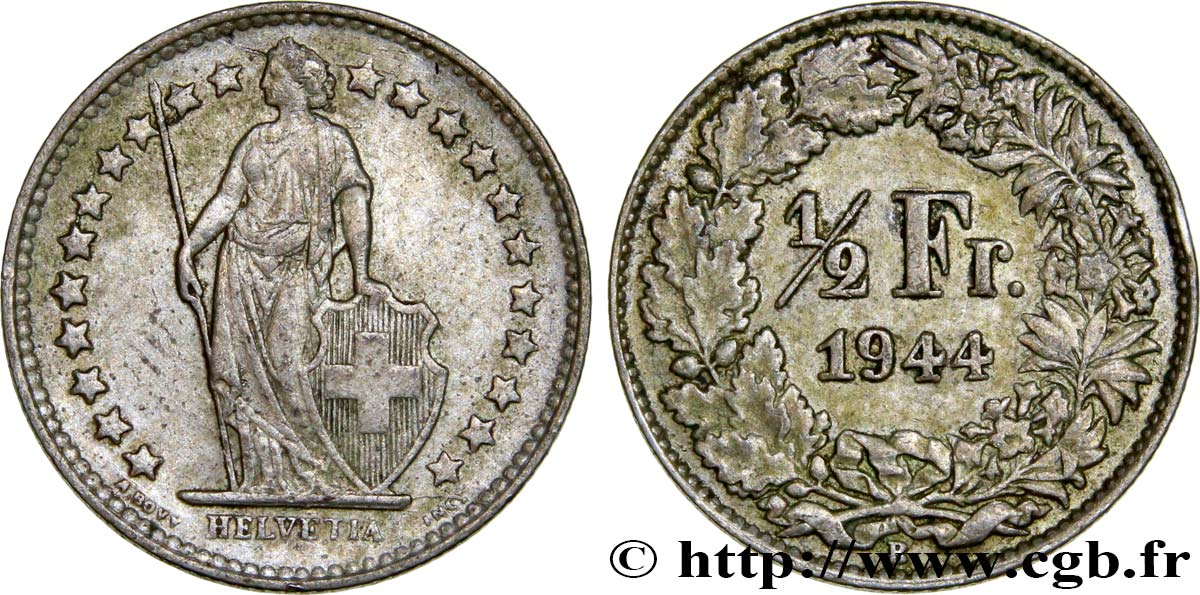 SUIZA 1/2 Franc Helvetia 1944 Berne EBC 