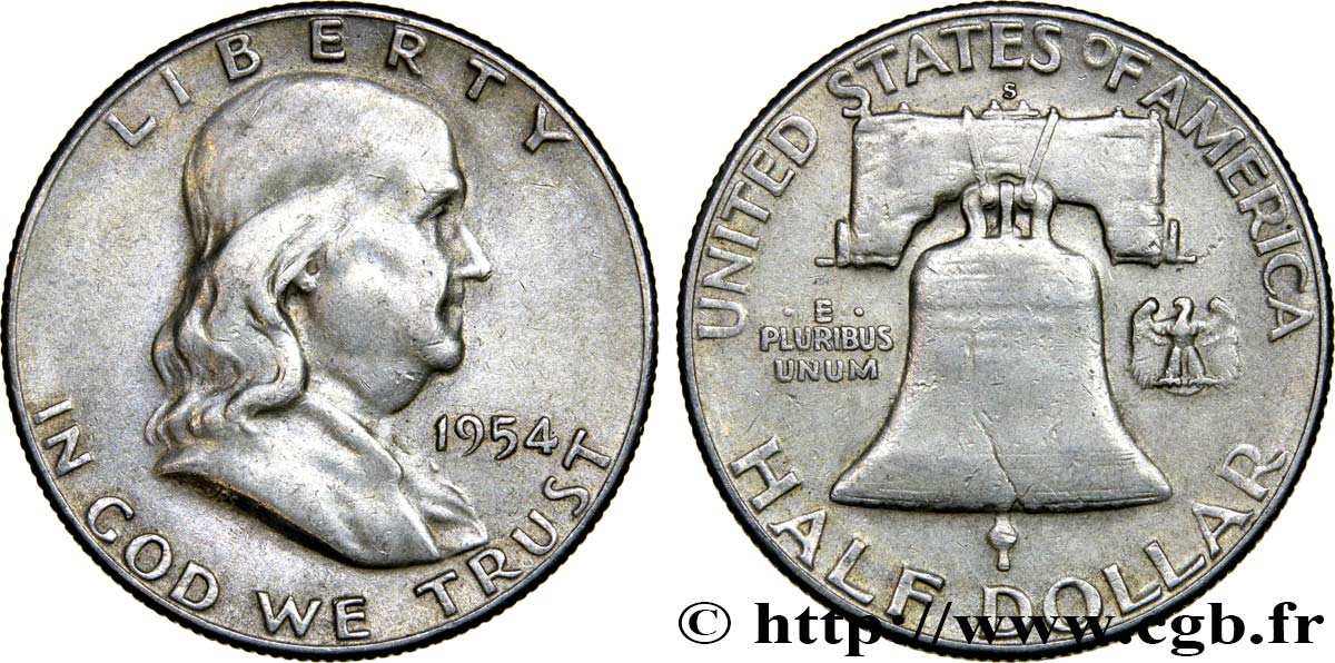 ÉTATS-UNIS D AMÉRIQUE 1/2 Dollar Benjamin Franklin 1954 San Francisco TTB 